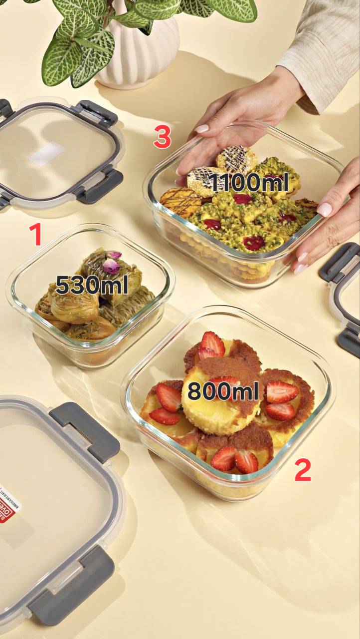 ظرف نگهدارنده غذا درب دار مربع (درب پلاستیکی)